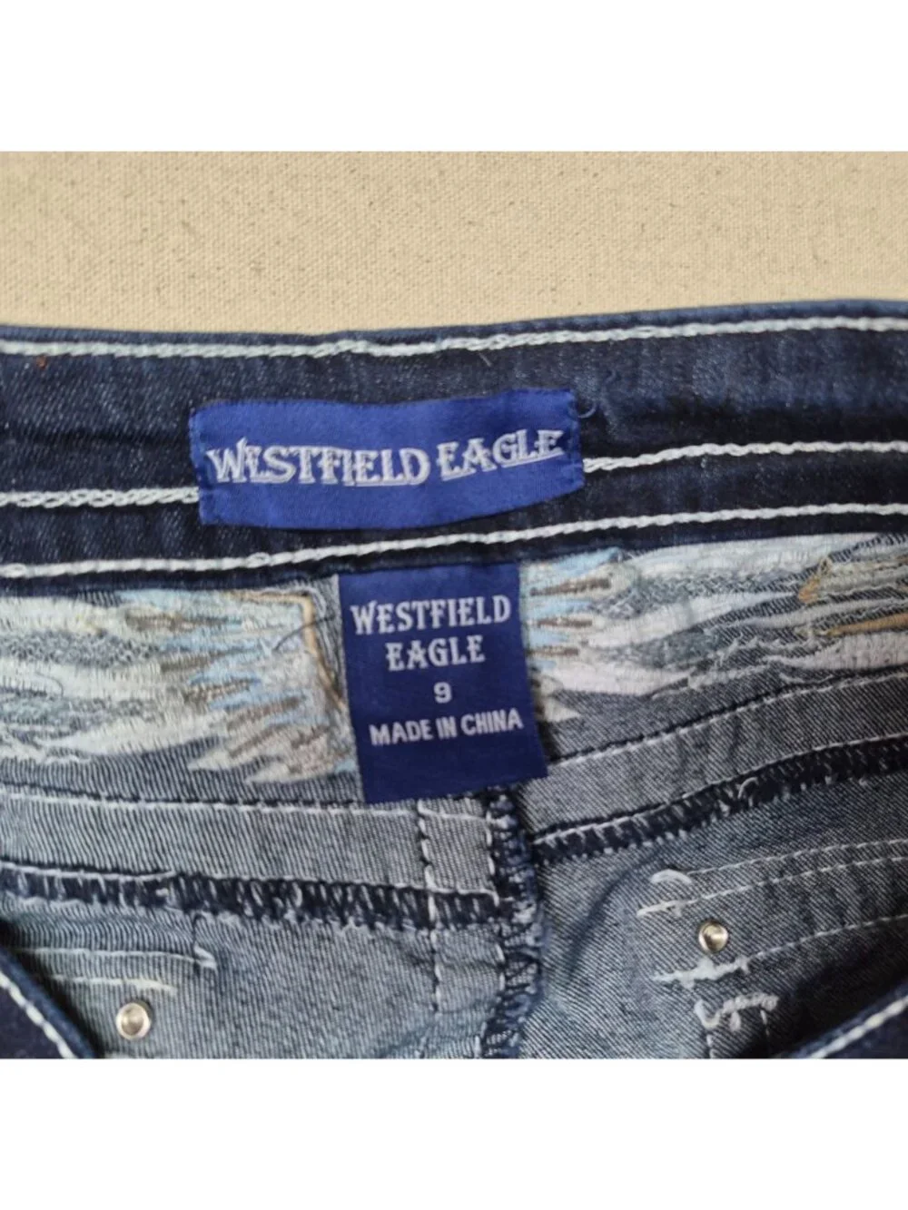 Westfield Eagle Womens Blue Jeans Embellished Straight Boho Dark Wash Sz 9 29/32